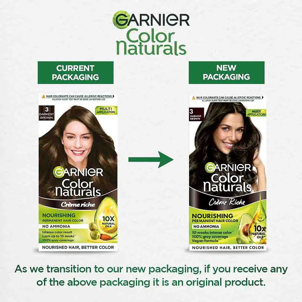Garnier Color Naturals Creme Hair Color - Shade 3 Darkest Brown (70ml + 60g)