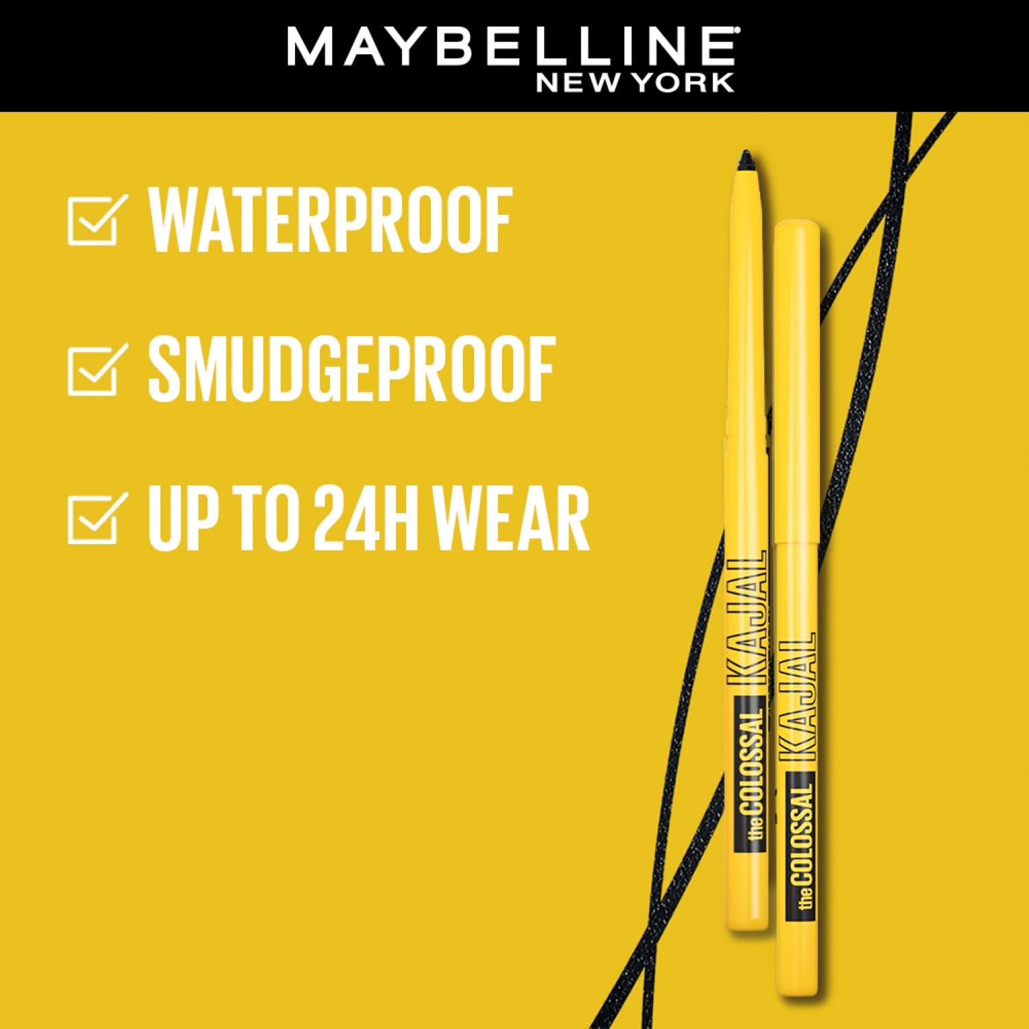 Maybelline New York The Colossal Kajal, Smudge proof & Waterproof Lasts Up To 24H - Deep Black (0.35g)