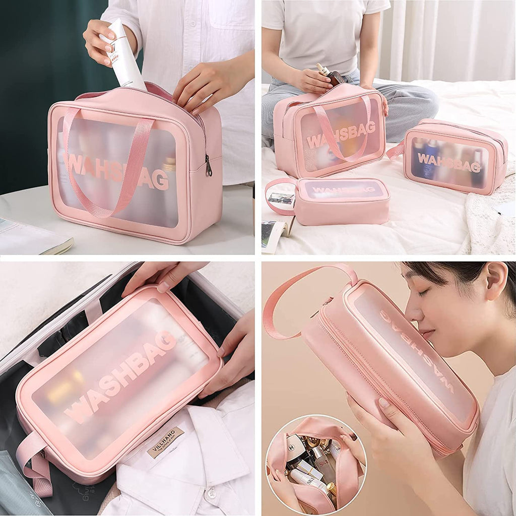 Professional Makeup Pouch Travel Toiletries Organizer Cosmetic Bags Portable - Set Of 3