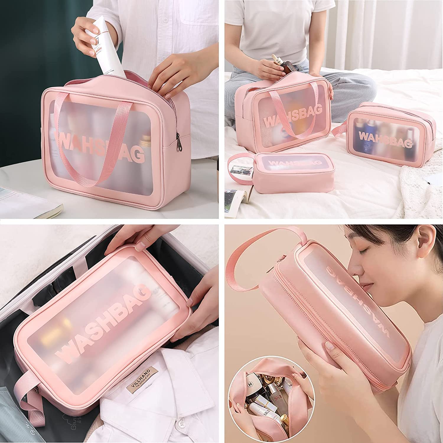 Professional Makeup Pouch Travel Toiletries Organizer Cosmetic Bags Portable - Set Of 3