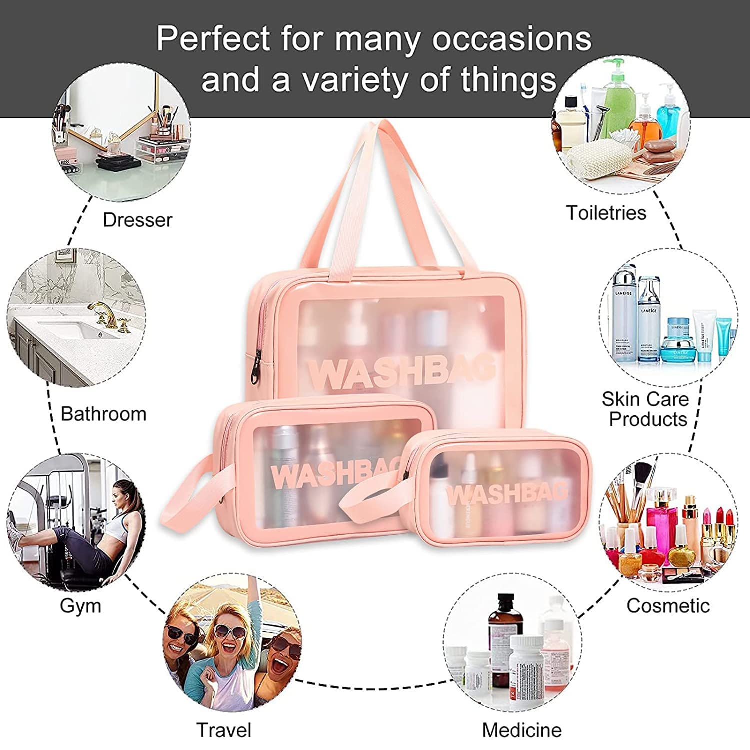 Professional Makeup Pouch Travel Toiletries Organizer Cosmetic Bags Portable - Set Of 3