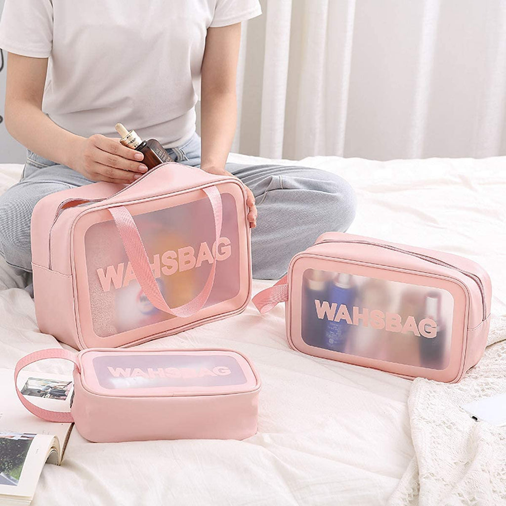 Professional Makeup Pouch Travel Toiletries Organizer Cosmetic Bags Portable - Set Of 3