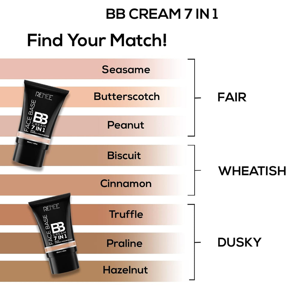 RENEE 7-In-1 Face Base BB Cream SPF 30 - B02 Peanut (30ml)