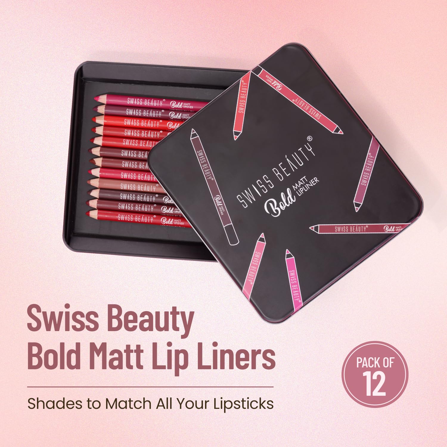 Swiss Beauty Bold Matt Lip Liner - Multi-Color (12Pcs)